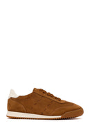 Woman Tan Lace-Up Suede Leather Sneakers | Derimod