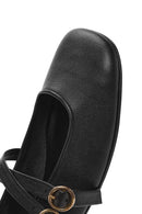 Women's Black Buckle Leather Ballerinas | Derimod
