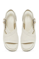 Women's Beige Ankle Buckle Thick Soled Leather Sandals | Derimod