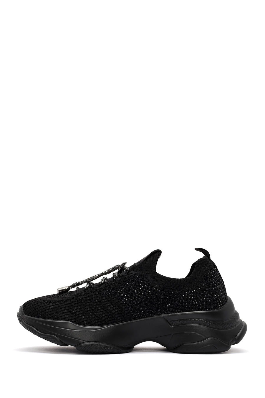 Derimod Zero Women's Black Lace-Up Stone Detailed Fabric Sneakers