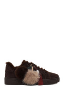 Kadın Kahverengi Bağcıklı Charmlı Süet Deri Teddy Sneaker | Derimod