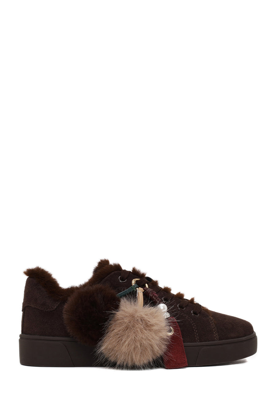 Kadın Kahverengi Bağcıklı Charmlı Süet Deri Teddy Sneaker AF520008DS | Derimod