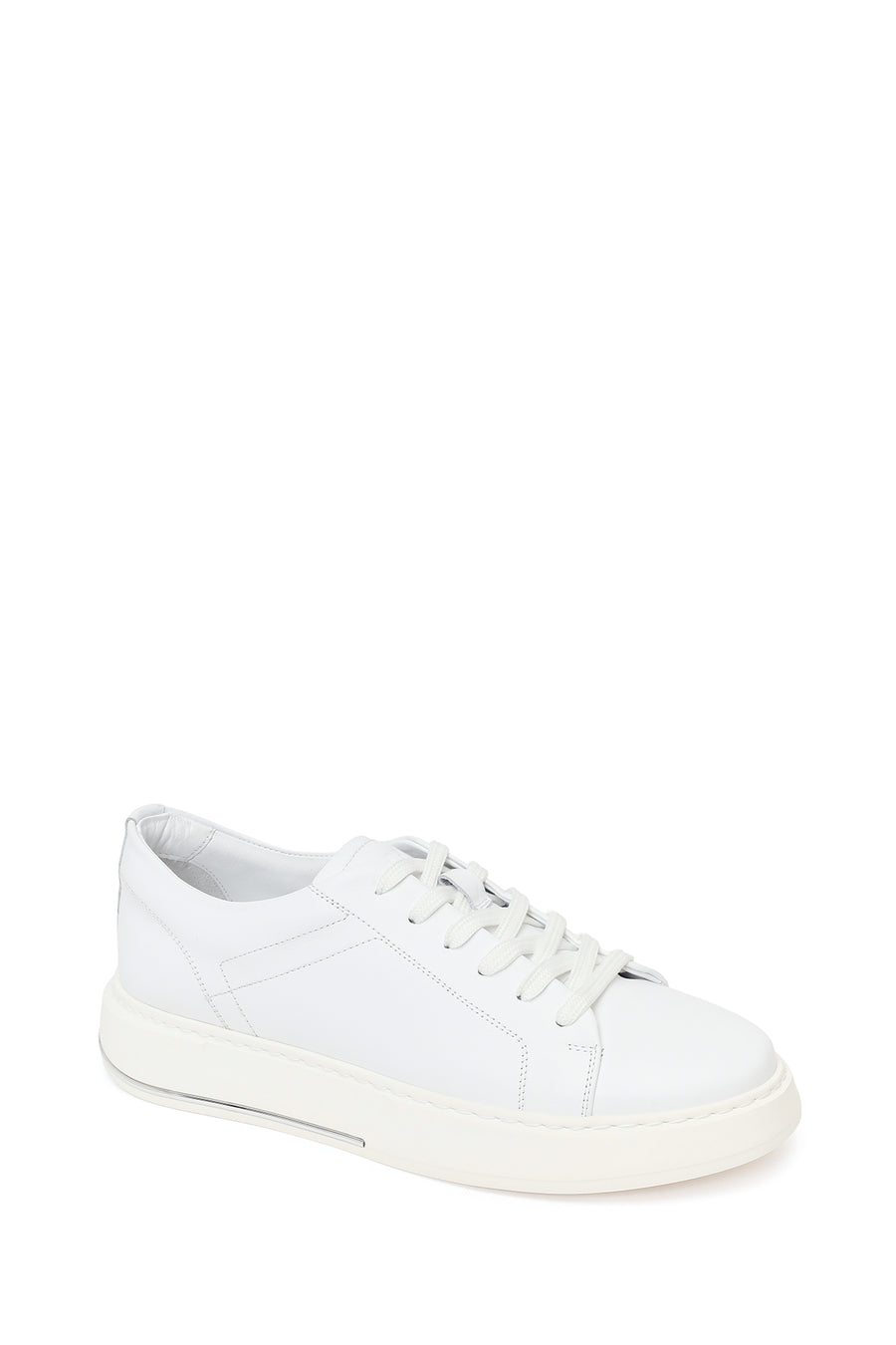 Erkek Beyaz Bağcıklı Deri Sneaker