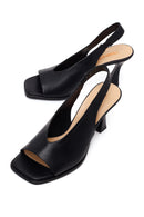 Woman Black Thick-Heeled Leather Sandal | Derimod