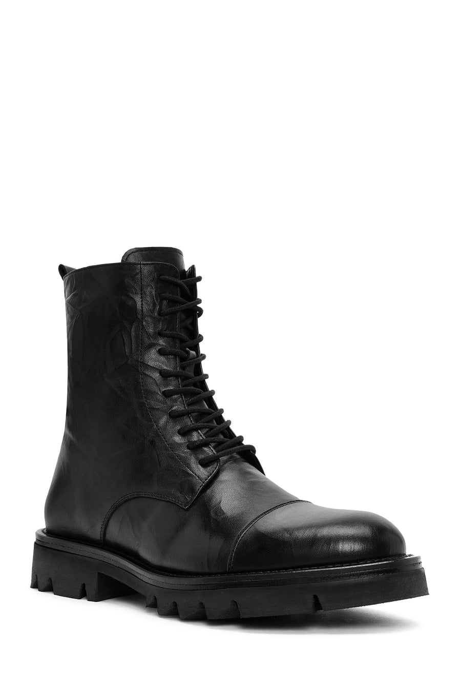 Men's Black Zippered Leather Casual Combat Boots