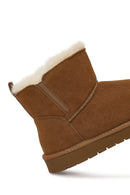 Woman Camel Suede Leather Teddy Boot | Derimod