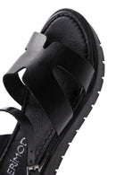 Women's Black Leather Bodrum Sandals | Derimod