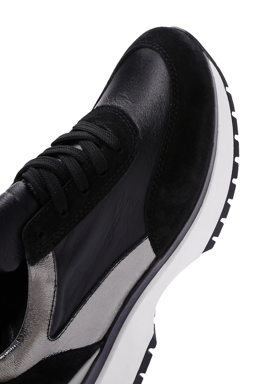Kadın Siyah Deri Süet Detaylı Sneaker