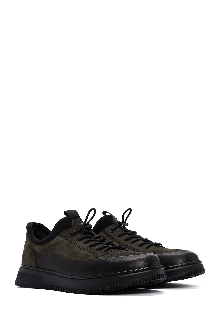 Men's Khaki Lace-Up Nubuck Leather Casual Sneaker