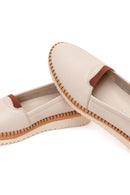 Women's Cream Thick-Sole Leather Comfort Shoes | Derimod