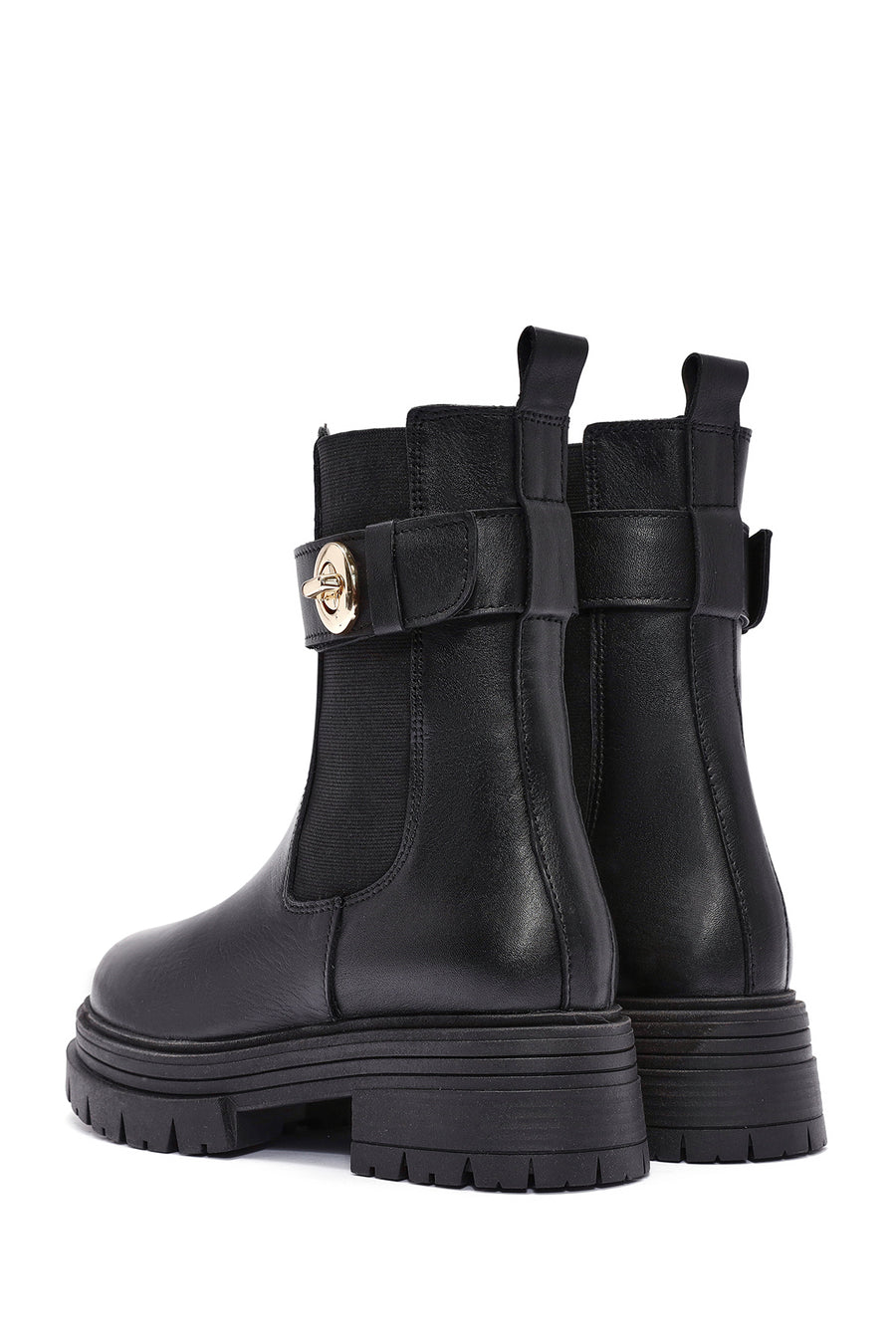 Women's Black Buckle Detailed Leather Chelsea Boots