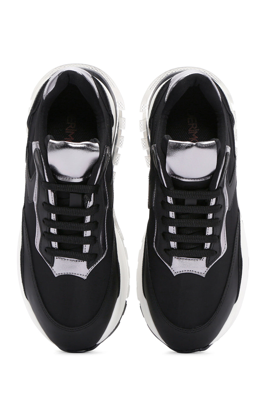 Women's Black Lace-up Thick-Sole Sports Sneaker