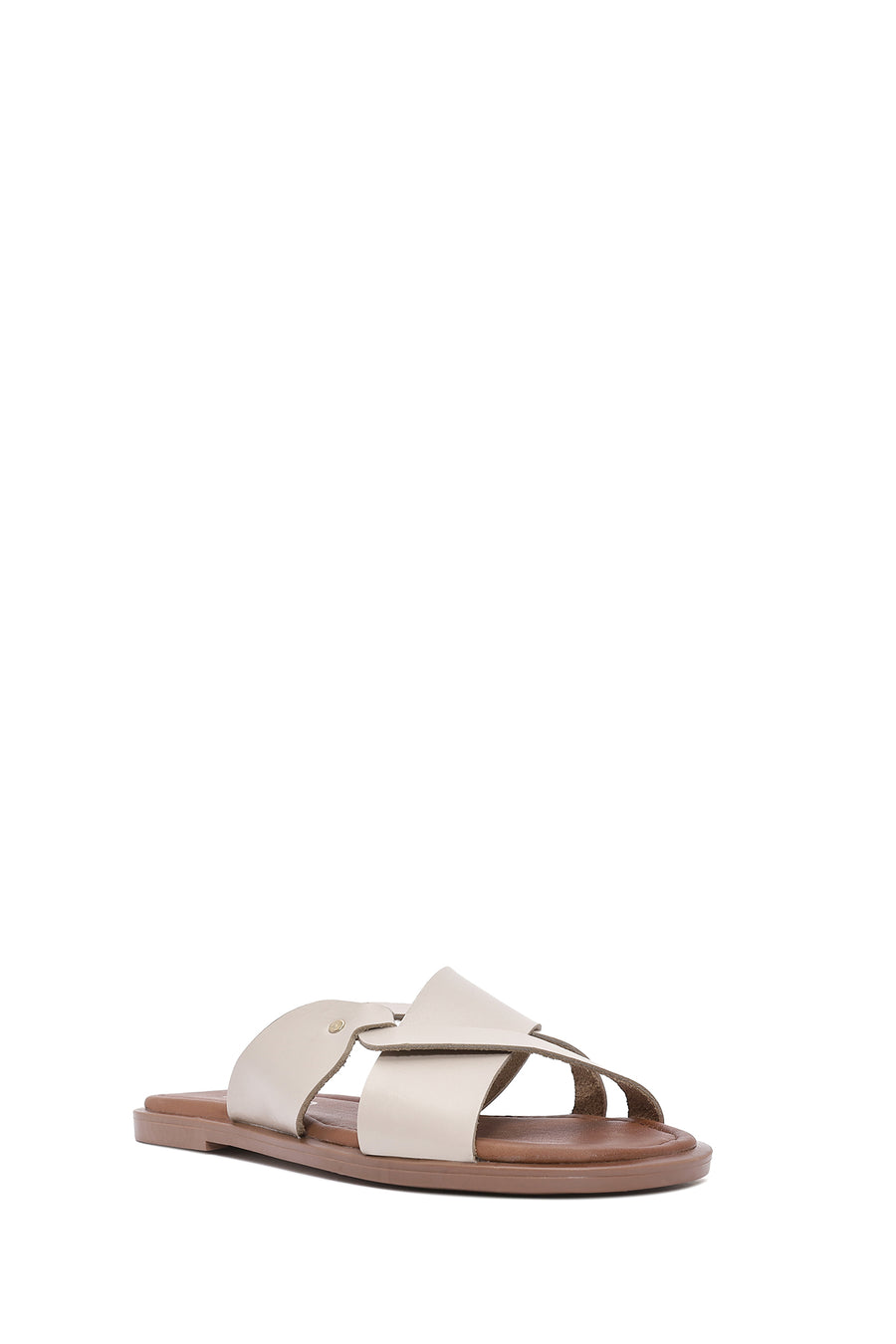 Women's Cream Leather Slippers