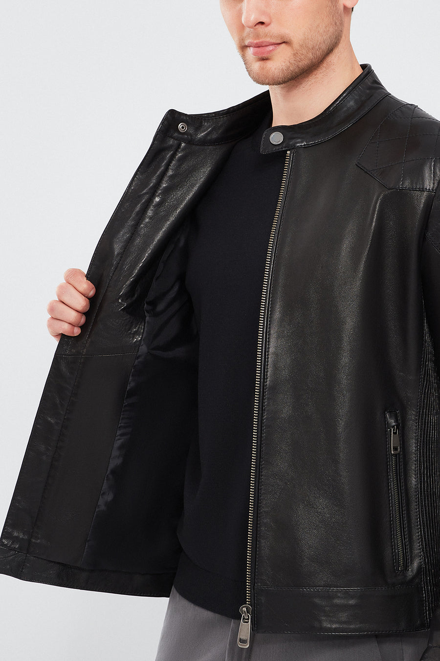 Jackson Erkek Siyah Slim-Fit Spor Deri Mont