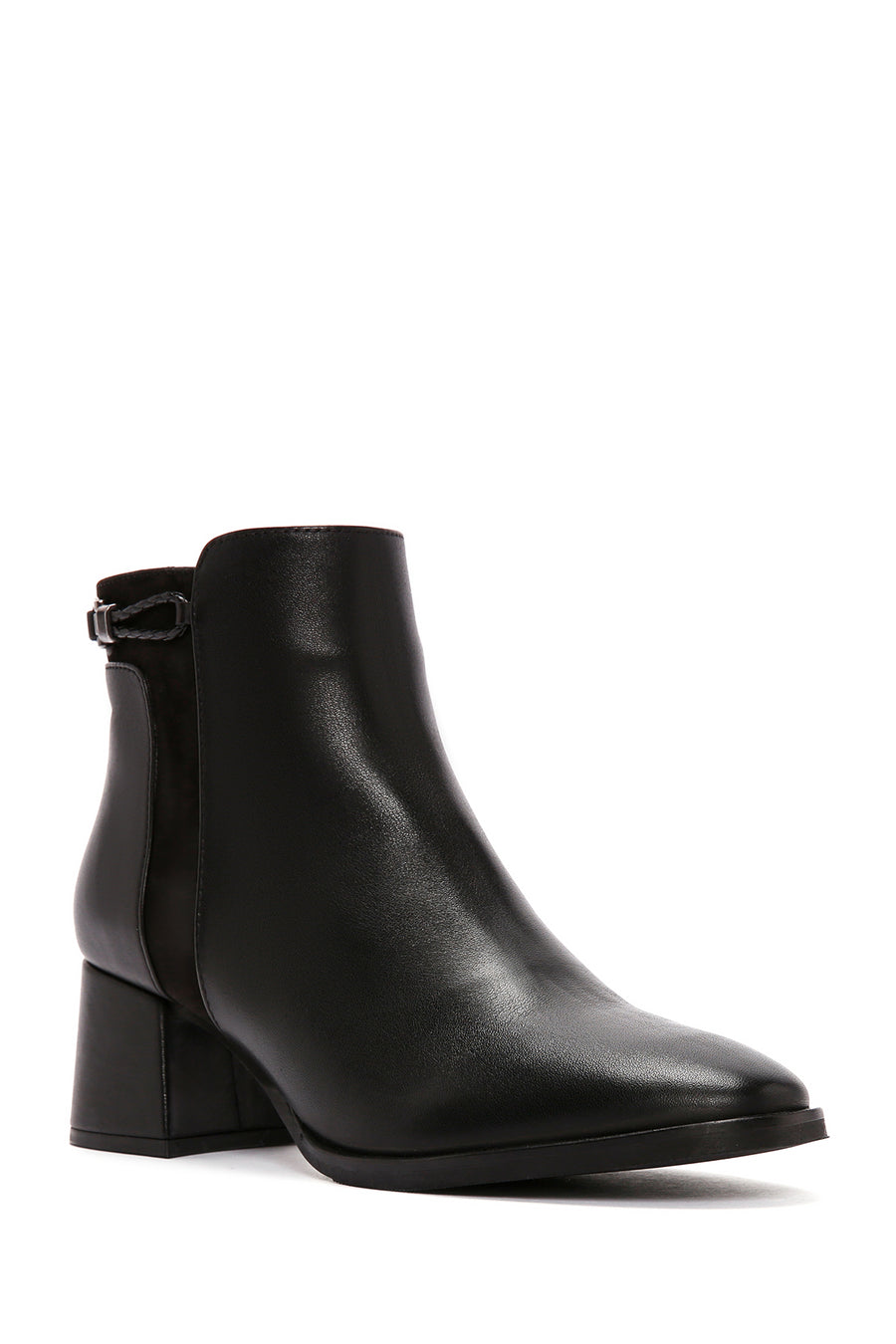 Women's Black Zipper Heeled Leather Boots