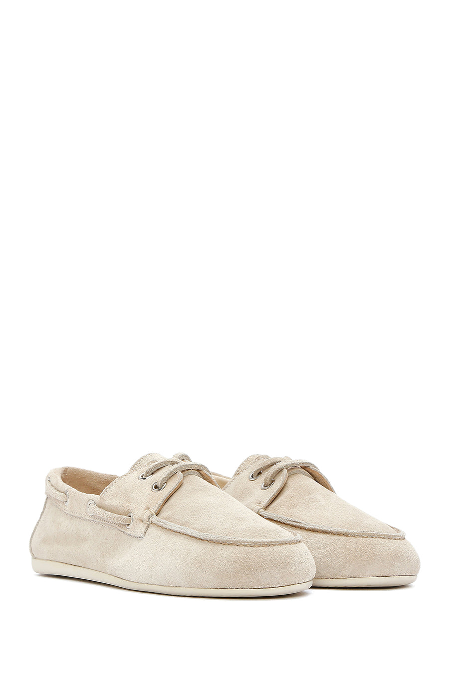 Women's Beige Lace-up Suede Leather Shoes