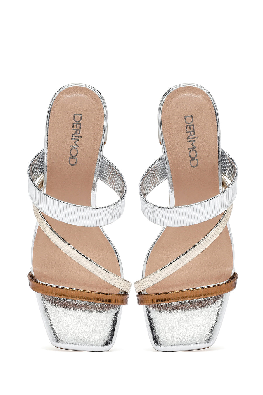 Woman Bronze Short Thick Heel Metallic Slippers