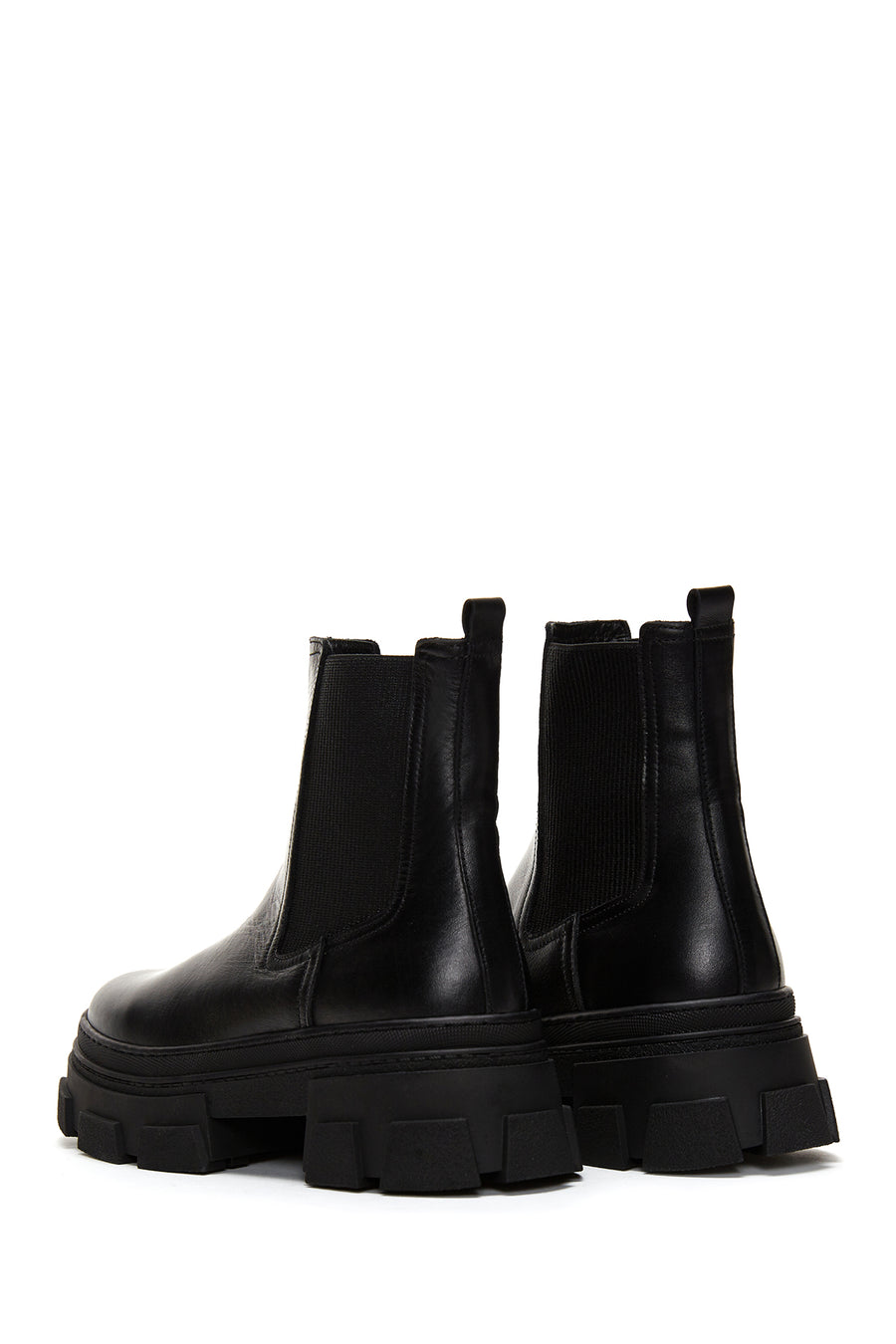 Women's Black Leather Thick Soled Chelsea Boots