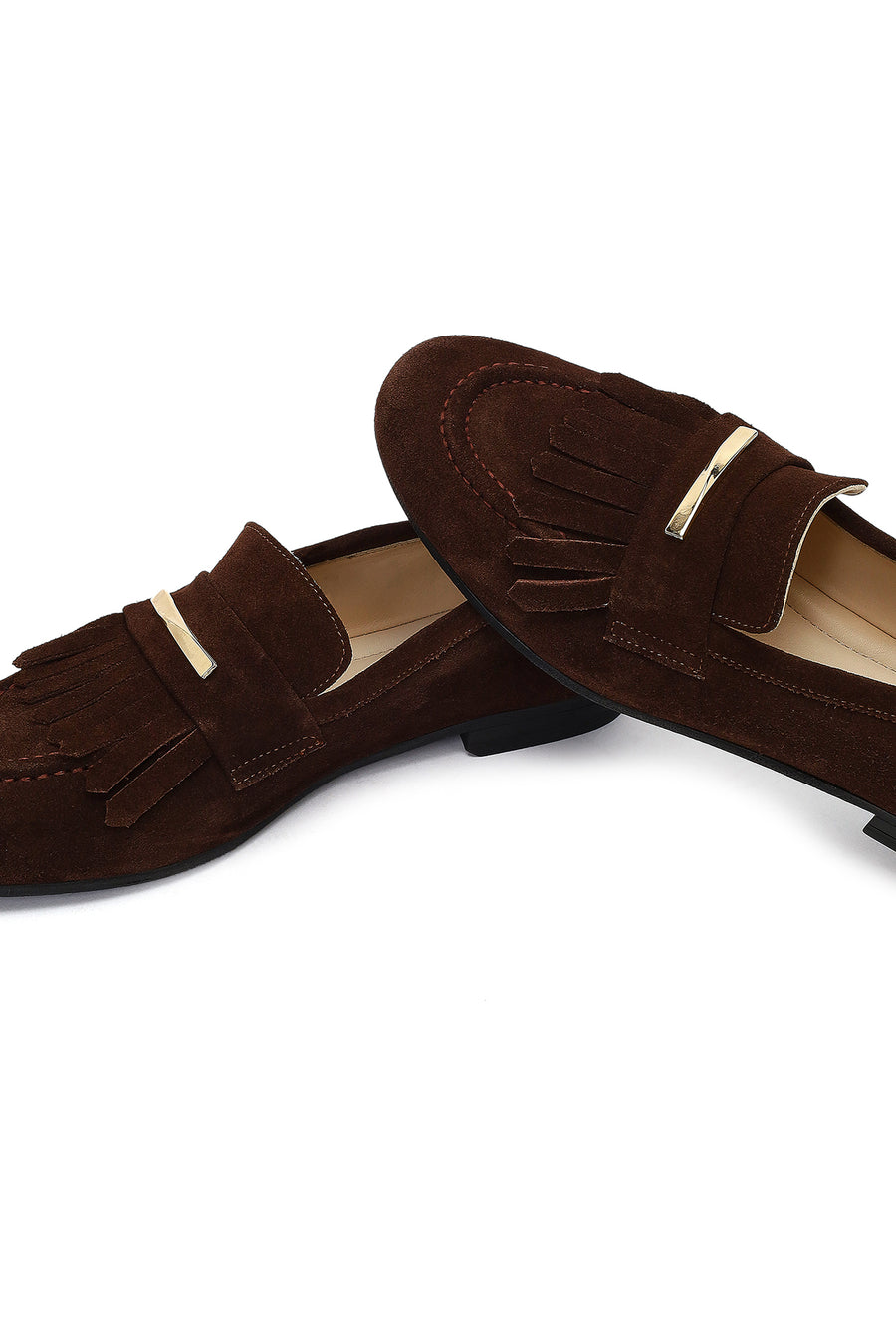Women's Brown Buckled Suede Leather Loafer