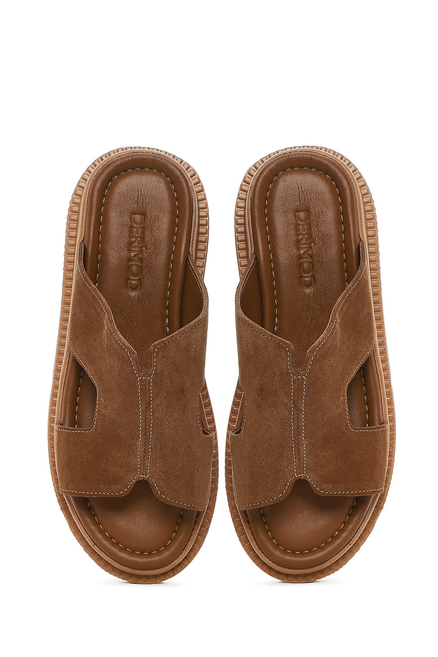 Women's Brown Thick Soled Suede Leather Slippers