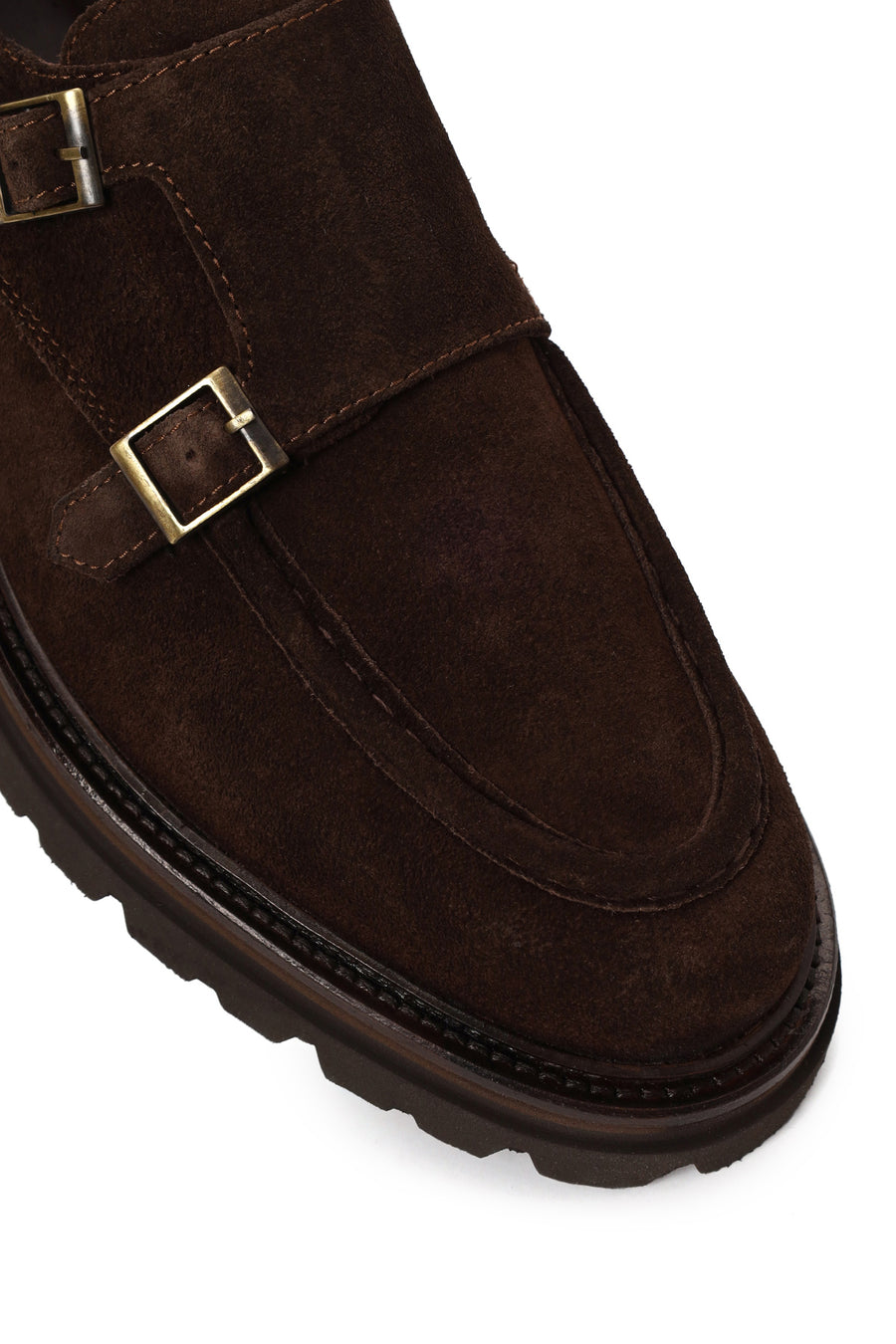 Male Brown Double-Buckle Thick-Soled Suede Casual Shoes