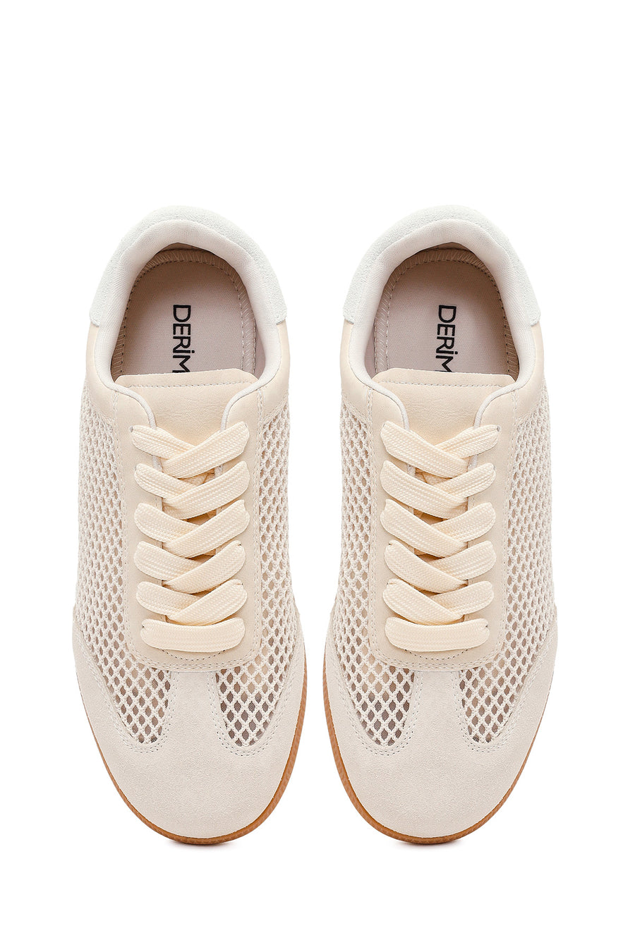 Kadın Bej Bağcıklı Fileli Süet Deri Sneaker
