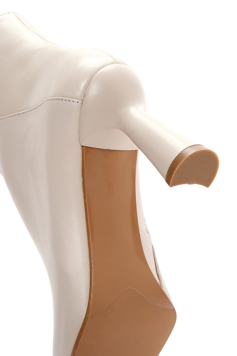 Women's Beige Zippered Thin Heeled Leather Boots