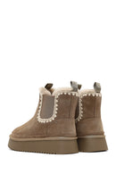 Woman Mink Thick-Soled Patterned Suede Teddy Boots | Derimod