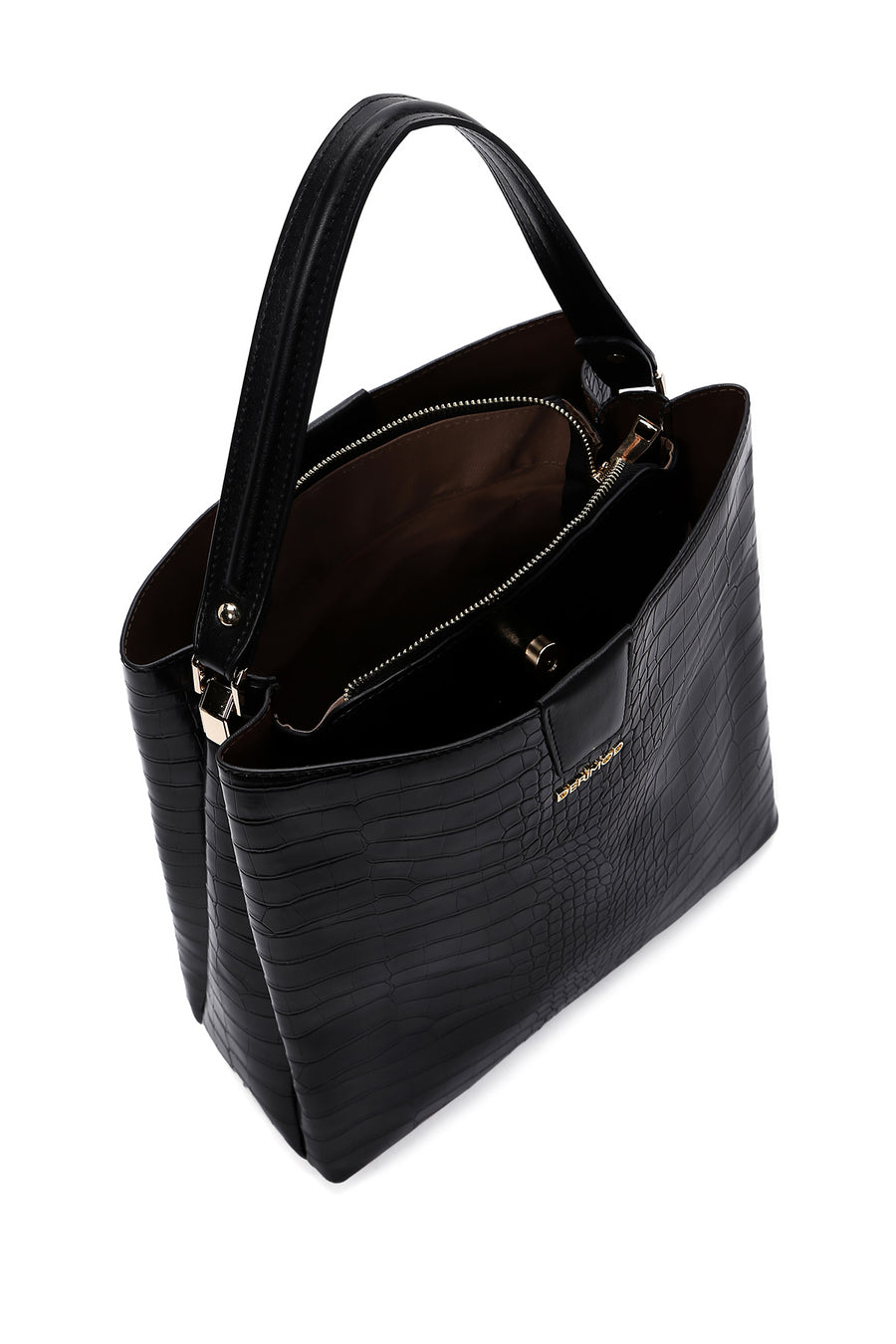 Women's Black Crocodile Cross Bag