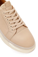 Erkek Bej Bağcıklı Kalın Tabanlı Deri Sneaker | Derimod