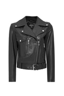 Atlantis Women's Black Double Breasted Leather Jacket | Derimod