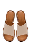 Woman Beige Thick Sole Leather Comfort Slippers | Derimod