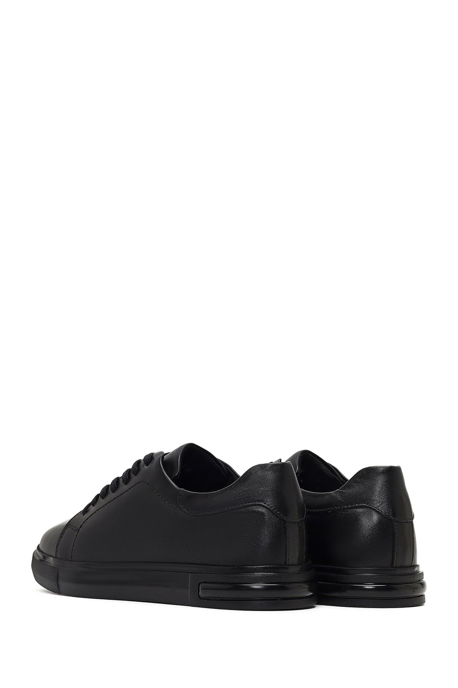 Erkek Siyah Bağcıklı Deri Sneaker