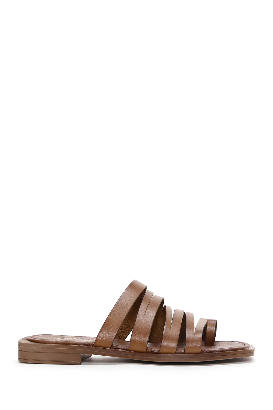 Women's Tan Flip Flops Leather Slippers 25SFD330018 | Derimod