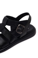 Woman Black Buckled Leather Sandals | Derimod