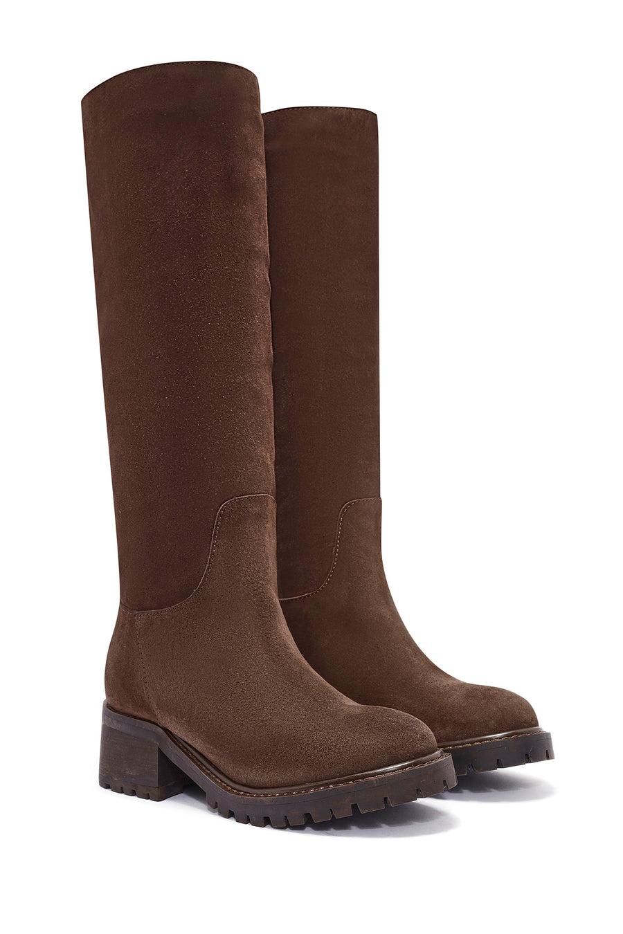 Women's Brown Chunky Heel Suede Leather Boots
