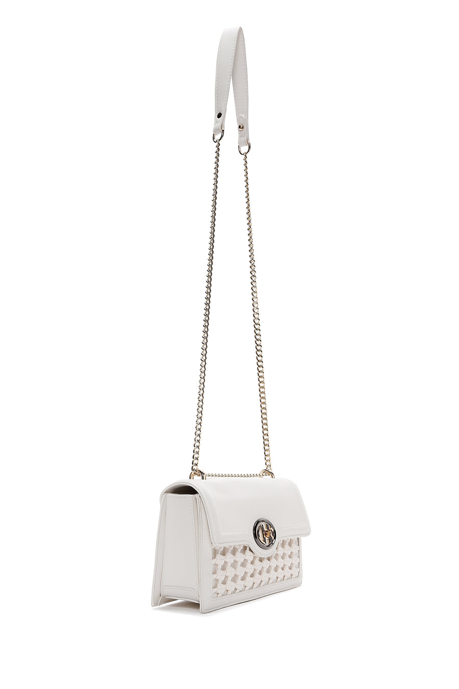 Women's White Long Chain Strap Knitted Crossbody Bag