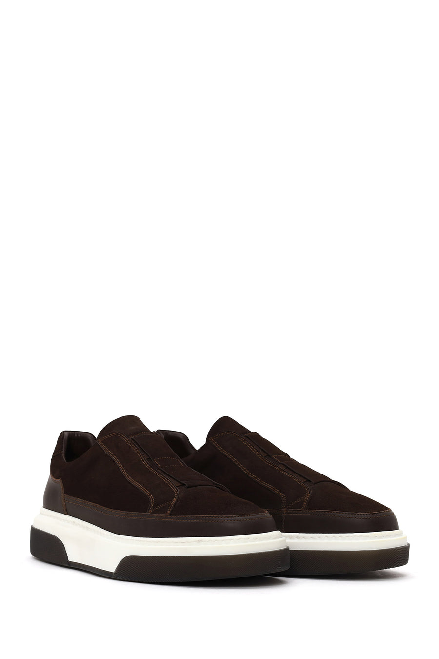 Male Brown Thick-Soled Nubuck Leather Sneaker