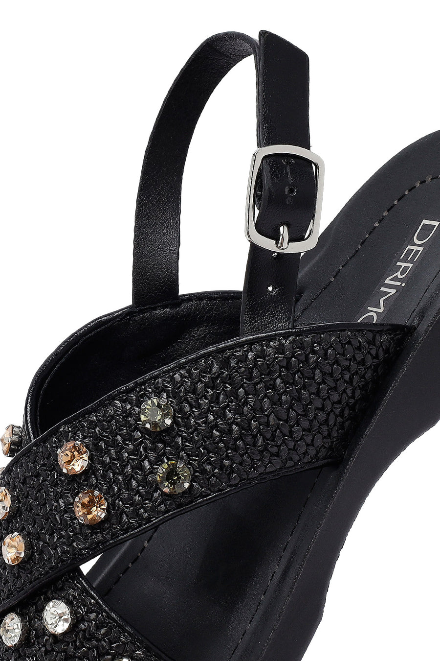 Women's Black Stone Straw Sandals