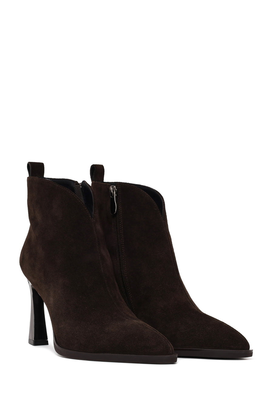Woman Brown Zip Closure Heeled Suede Boots