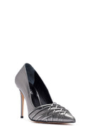 Women's Anthracite Thin Heel Metallic Leather Stiletto | Derimod