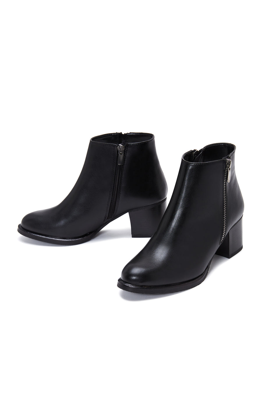 Women's Black Zipper Heeled Classic Boots