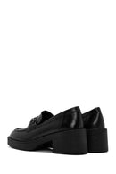 Women's Black Thick Heeled Leather Masculine Loafer | Derimod