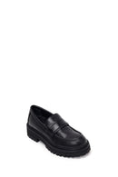 Kadın Siyah Kalın Tabanlı Deri Maskülen Loafer | Derimod