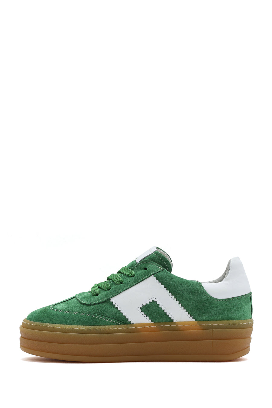 Women's Green Lace-Up Suede Leather Sneakers