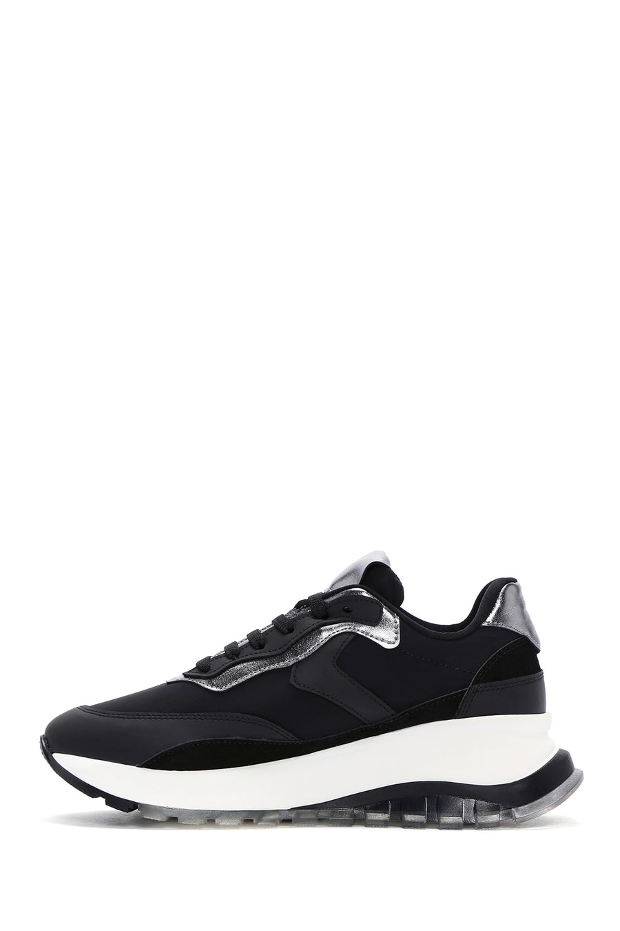 Women's Black Lace-up Thick-Sole Sports Sneaker