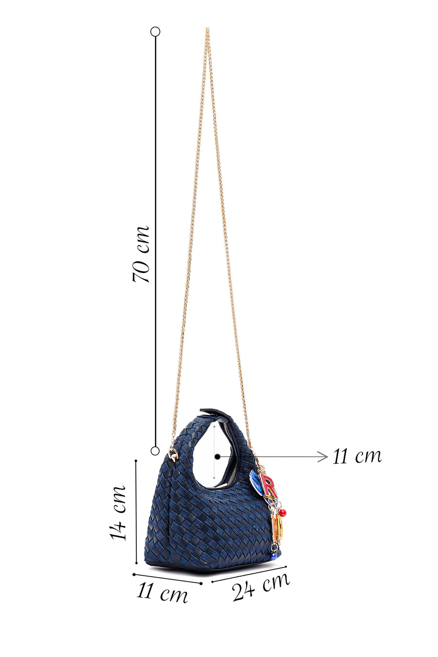Women's Blue Long Strap Braided Mini Handbag