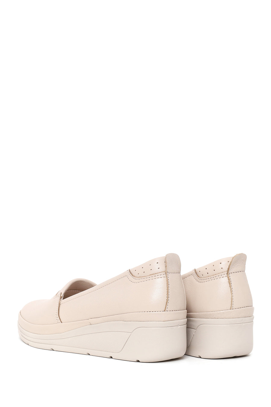 Kadın Krem Dolgu Topuklu Deri Konfor Loafer