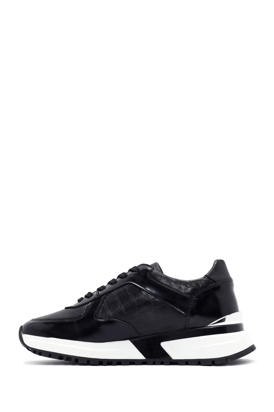 Erkek Siyah Bağcıklı Deri Sneaker