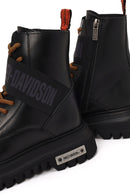 Harley Davidson Woman Black Becky Zip Closure Thick-Soled Leather Combat Boots | Derimod
